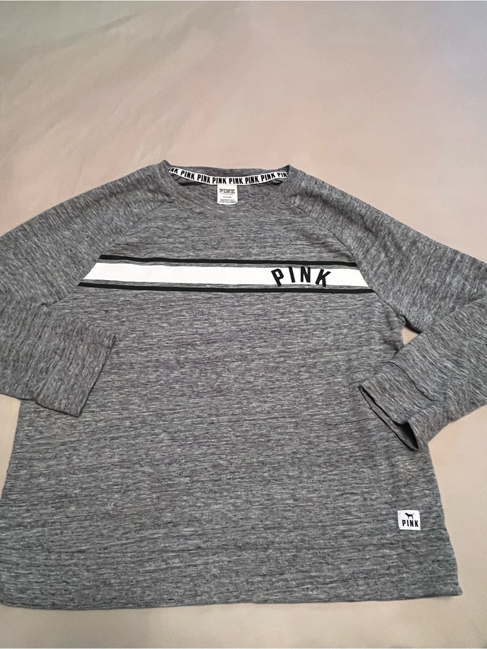 PINK Victoria's Secret Gray Lightweight Sweatshirt with White Chest Stripe